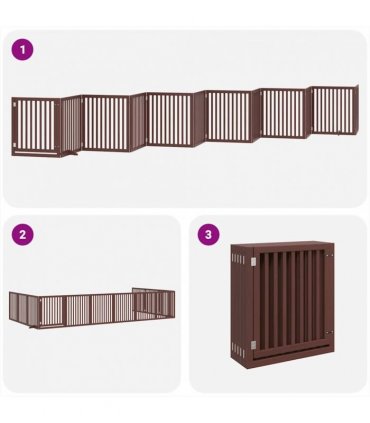 vidaXL Dog Gate with Door Foldable 12 Panels Brown 960 cm Poplar Wood