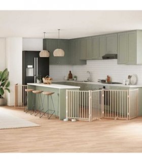 vidaXL Dog Gate with Door Foldable 10 Panels 800 cm Poplar Wood