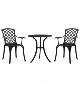 vidaXL 3 Piece Bistro Set Cast Aluminium Black