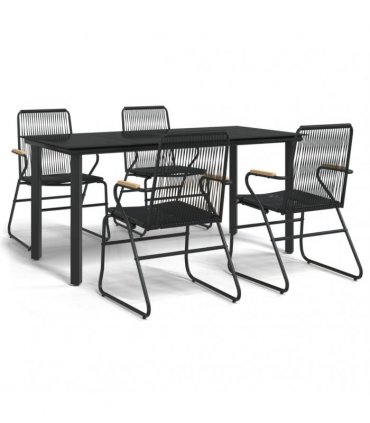 vidaXL 5 Piece Garden Dining Set Black PVC Rattan