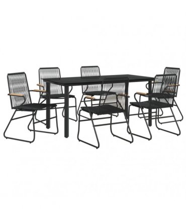 vidaXL 7 Piece Garden Dining Set Black PVC Rattan