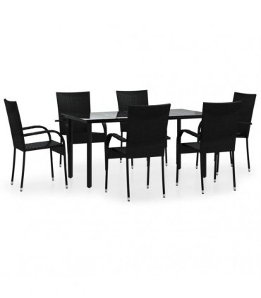 vidaXL 7 Piece Garden Dining Set Black Poly Rattan