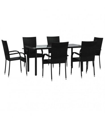 vidaXL 7 Piece Garden Dining Set Black Poly Rattan
