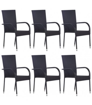 vidaXL 7 Piece Garden Dining Set Black Poly Rattan