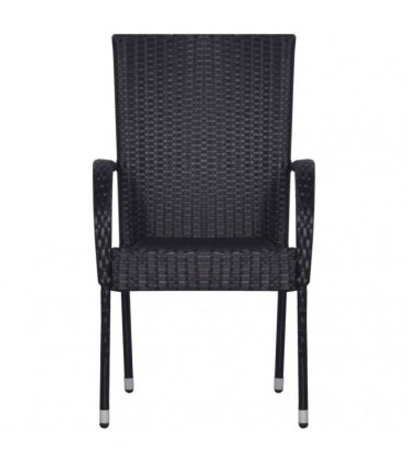 vidaXL 7 Piece Garden Dining Set Black Poly Rattan