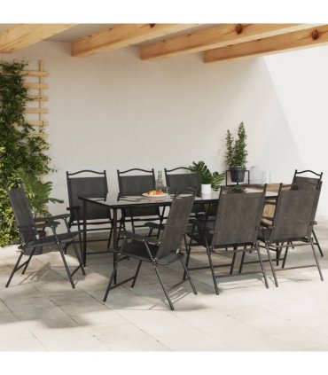 vidaXL Folding Chairs 8 pcs Melange Grey Steel and Textilene