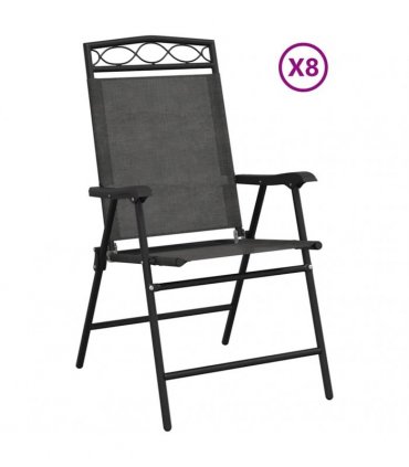 vidaXL Folding Chairs 8 pcs Melange Grey Steel and Textilene