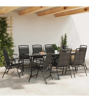 vidaXL Folding Chairs 8 pcs Melange Grey Steel and Textilene