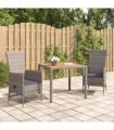 vidaXL 3 Piece Garden Dining Set Grey Poly Rattan&Solid Wood Acacia