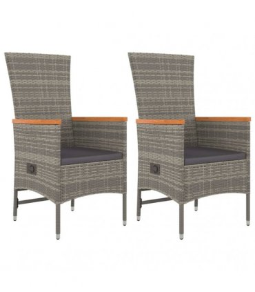 vidaXL 3 Piece Garden Dining Set Grey Poly Rattan&Solid Wood Acacia