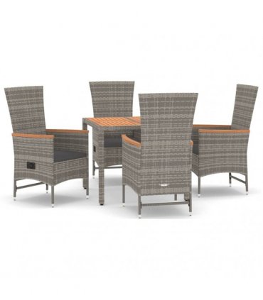 vidaXL 5 Piece Garden Dining Set Grey Poly Rattan&Solid Wood Acacia