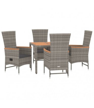 vidaXL 5 Piece Garden Dining Set Grey Poly Rattan&Solid Wood Acacia
