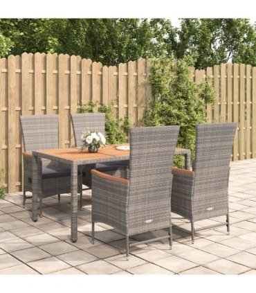 vidaXL 5 Piece Garden Dining Set Grey Poly Rattan&Solid Wood Acacia