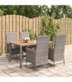 vidaXL 5 Piece Garden Dining Set Grey Poly Rattan&Solid Wood Acacia