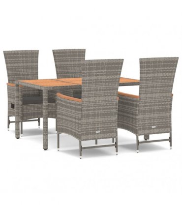 vidaXL 5 Piece Garden Dining Set Grey Poly Rattan&Solid Wood Acacia