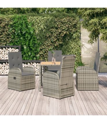 vidaXL 5 Piece Garden Dining Set Grey Poly Rattan&Solid Wood Acacia