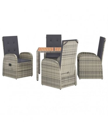 vidaXL 5 Piece Garden Dining Set Grey Poly Rattan&Solid Wood Acacia