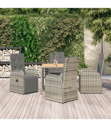 vidaXL 5 Piece Garden Dining Set Grey Poly Rattan&Solid Wood Acacia