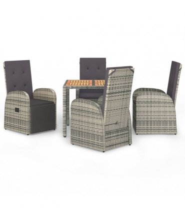 vidaXL 5 Piece Garden Dining Set Grey Poly Rattan&Solid Wood Acacia