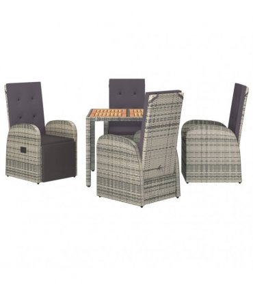 vidaXL 5 Piece Garden Dining Set Grey Poly Rattan&Solid Wood Acacia