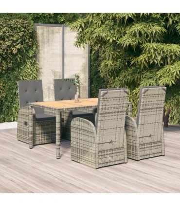 vidaXL 5 Piece Garden Dining Set Grey Poly Rattan&Solid Wood Acacia