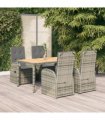 vidaXL 5 Piece Garden Dining Set Grey Poly Rattan&Solid Wood Acacia
