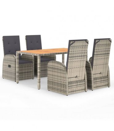 vidaXL 5 Piece Garden Dining Set Grey Poly Rattan&Solid Wood Acacia