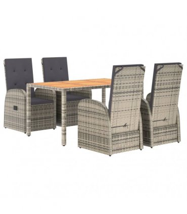 vidaXL 5 Piece Garden Dining Set Grey Poly Rattan&Solid Wood Acacia