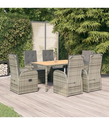 vidaXL 7 Piece Garden Dining Set Grey Poly Rattan&Solid Wood Acacia
