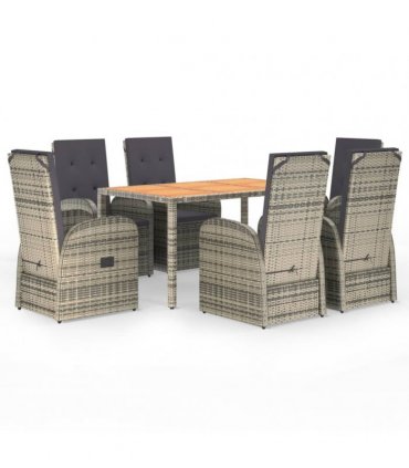 vidaXL 7 Piece Garden Dining Set Grey Poly Rattan&Solid Wood Acacia