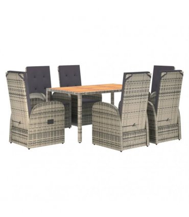 vidaXL 7 Piece Garden Dining Set Grey Poly Rattan&Solid Wood Acacia