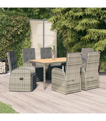 vidaXL 7 Piece Garden Dining Set Grey Poly Rattan&Solid Wood Acacia