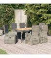 vidaXL 7 Piece Garden Dining Set Grey Poly Rattan&Solid Wood Acacia
