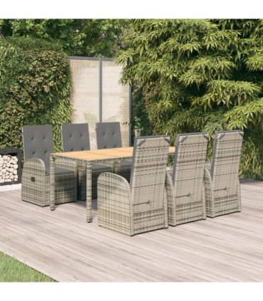 vidaXL 7 Piece Garden Dining Set Grey Poly Rattan&Solid Wood Acacia
