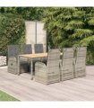 vidaXL 7 Piece Garden Dining Set Grey Poly Rattan&Solid Wood Acacia