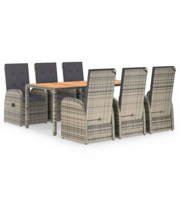 vidaXL 7 Piece Garden Dining Set Grey Poly Rattan&Solid Wood Acacia