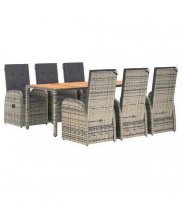 vidaXL 7 Piece Garden Dining Set Grey Poly Rattan&Solid Wood Acacia