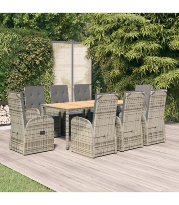 vidaXL 9 Piece Garden Dining Set Grey Poly Rattan&Solid Wood Acacia