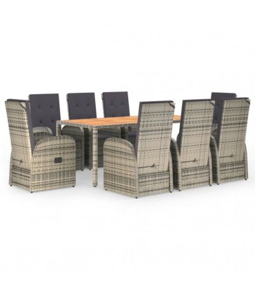 vidaXL 9 Piece Garden Dining Set Grey Poly Rattan&Solid Wood Acacia
