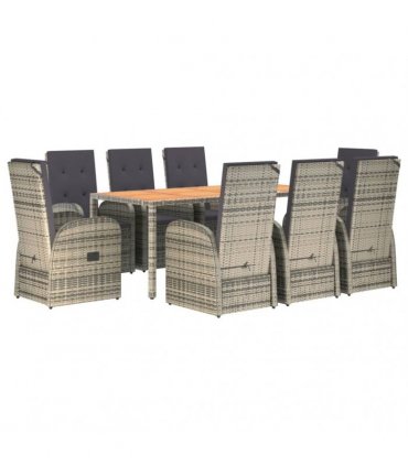 vidaXL 9 Piece Garden Dining Set Grey Poly Rattan&Solid Wood Acacia