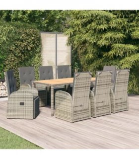 vidaXL 9 Piece Garden Dining Set Grey Poly Rattan&Solid Wood Acacia