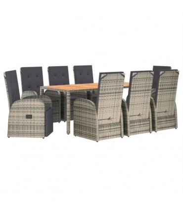 vidaXL 9 Piece Garden Dining Set Grey Poly Rattan&Solid Wood Acacia