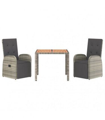 vidaXL 3 Piece Garden Dining Set Grey Poly Rattan&Solid Wood Acacia