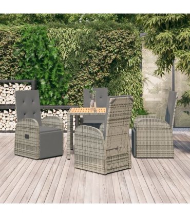 vidaXL 5 Piece Garden Dining Set Grey Poly Rattan&Solid Wood Acacia