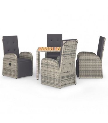 vidaXL 5 Piece Garden Dining Set Grey Poly Rattan&Solid Wood Acacia