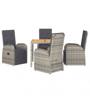 vidaXL 5 Piece Garden Dining Set Grey Poly Rattan&Solid Wood Acacia