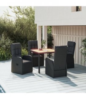 vidaXL 5 Piece Garden Dining Set Black Poly Rattan&Solid Wood Acacia