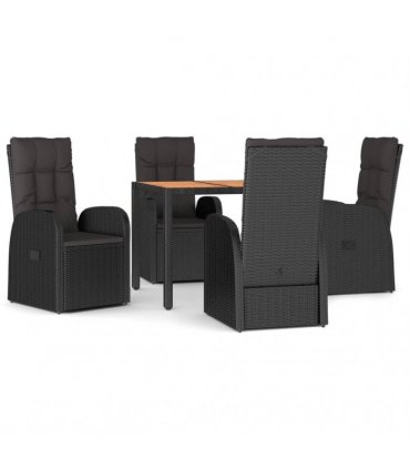 vidaXL 5 Piece Garden Dining Set Black Poly Rattan&Solid Wood Acacia