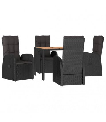 vidaXL 5 Piece Garden Dining Set Black Poly Rattan&Solid Wood Acacia