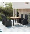 vidaXL 5 Piece Garden Dining Set Black Poly Rattan&Solid Wood Acacia